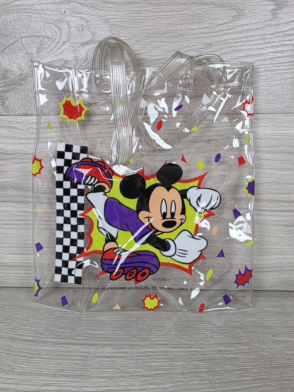 Disney Mickey Mouse Clear Plastic Tote Bag Character Graphic Vtg SU63